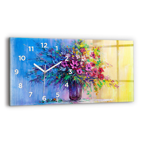 Glass wall clock rectangular Flowers in a Vase