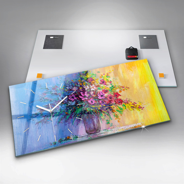 Glass wall clock rectangular Flowers in a Vase