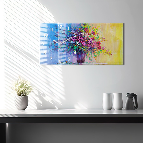 Glass wall clock rectangular Flowers in a Vase