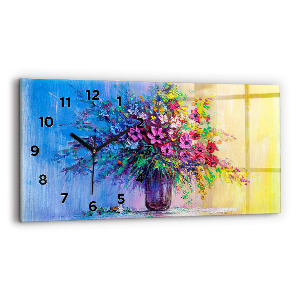 Glass wall clock rectangular Flowers in a Vase