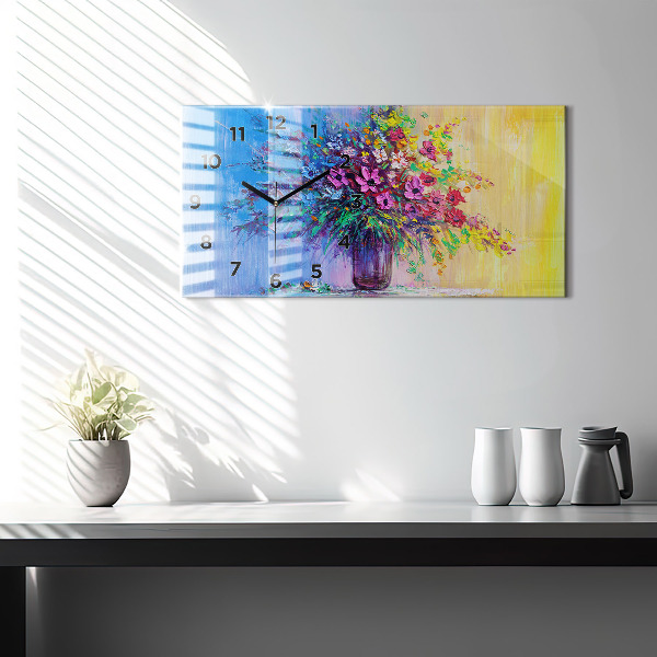 Glass wall clock rectangular Flowers in a Vase
