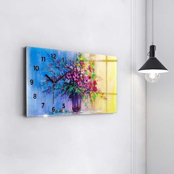 Glass wall clock rectangular Flowers in a Vase