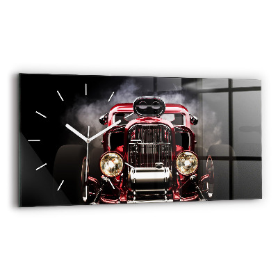 Glass wall clock rectangular Old vintage car