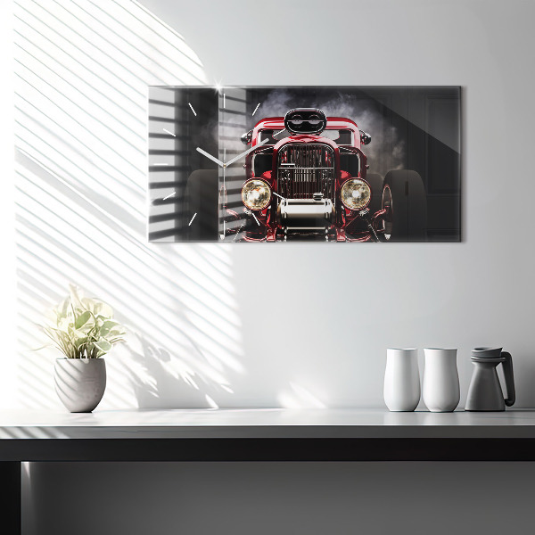 Glass wall clock rectangular Old vintage car