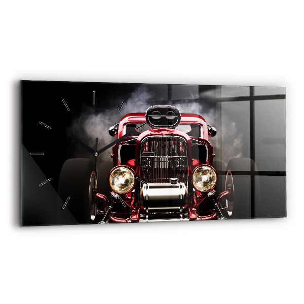 Glass wall clock rectangular Old vintage car