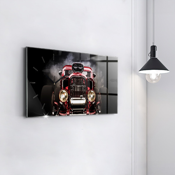 Glass wall clock rectangular Old vintage car