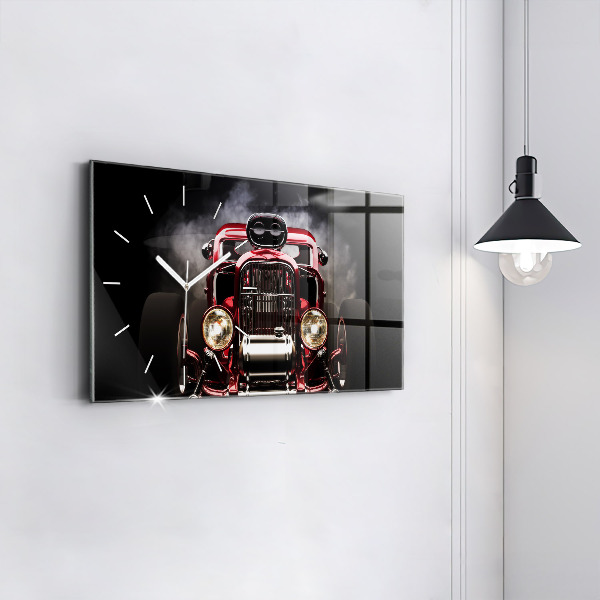 Glass wall clock rectangular Old vintage car