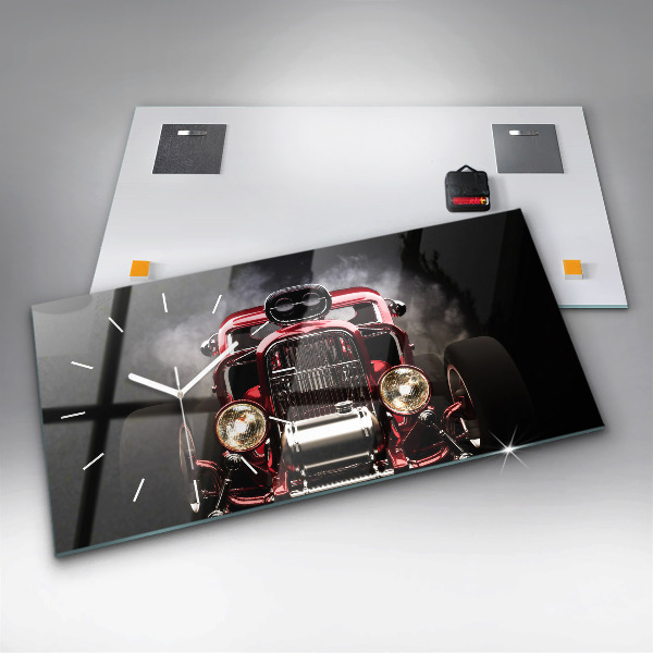 Glass wall clock rectangular Old vintage car