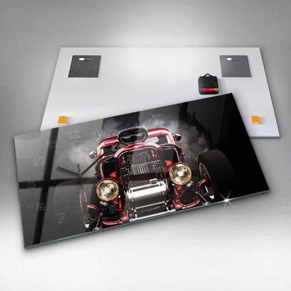 Glass wall clock rectangular Old vintage car