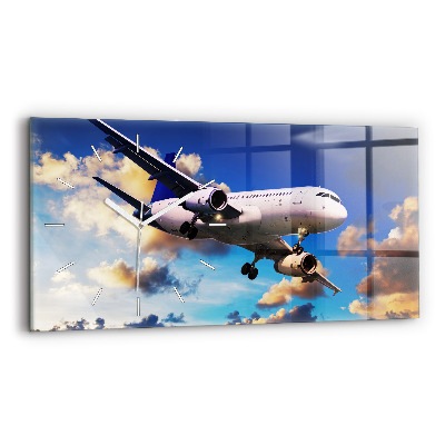Glass wall clock rectangular Cloud Plane