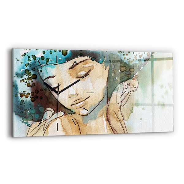 Glass wall clock rectangular Abstraction Woman