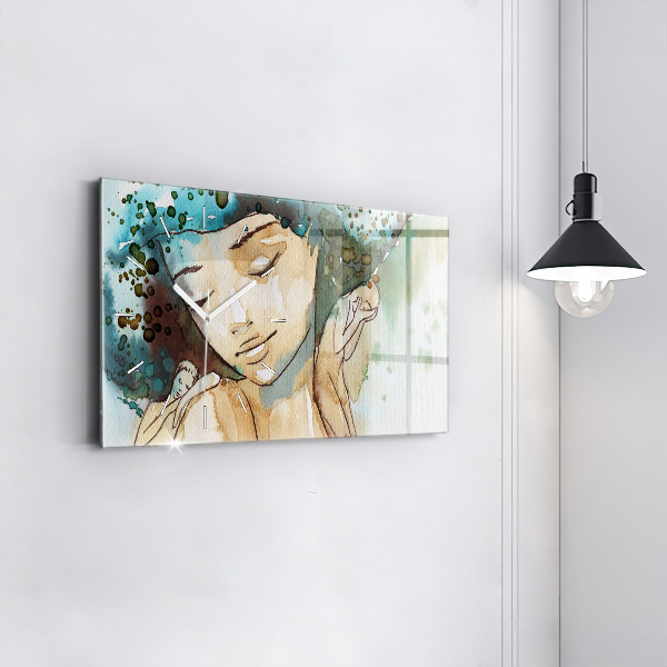 Glass wall clock rectangular Abstraction Woman