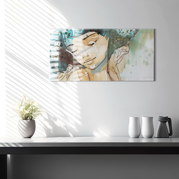 Glass wall clock rectangular Abstraction Woman