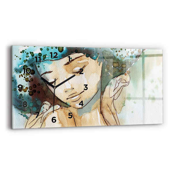 Glass wall clock rectangular Abstraction Woman