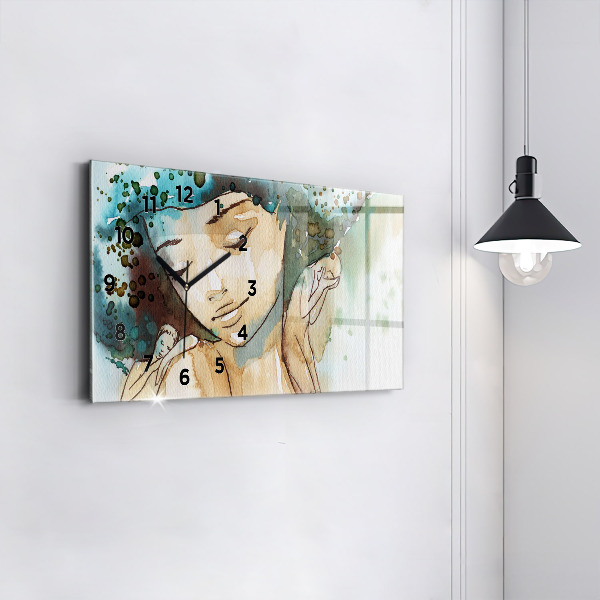 Glass wall clock rectangular Abstraction Woman