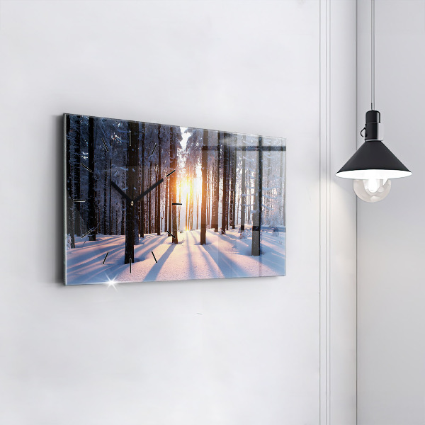 Glass wall clock rectangular Sunset Forest