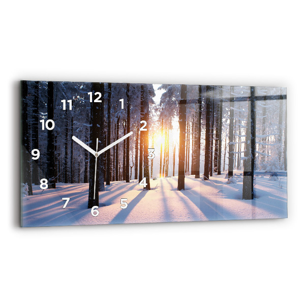 Glass wall clock rectangular Sunset Forest