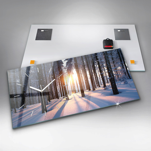 Glass wall clock rectangular Sunset Forest
