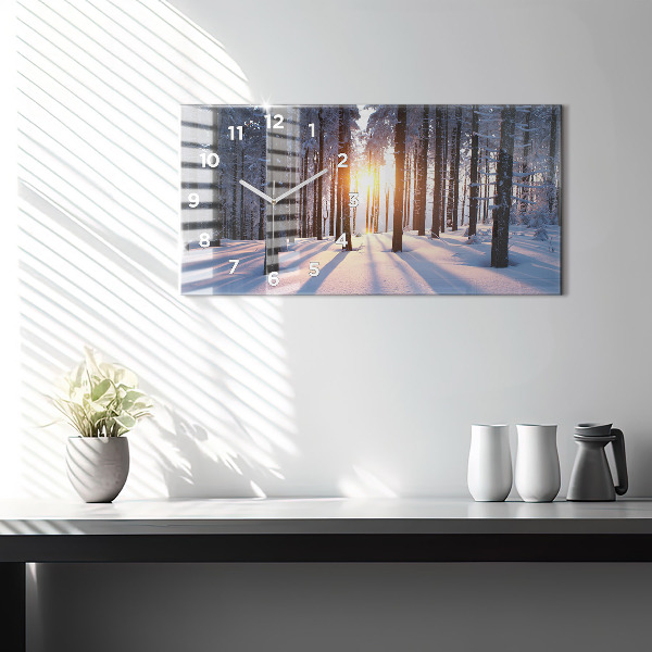 Glass wall clock rectangular Sunset Forest