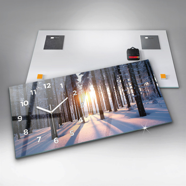Glass wall clock rectangular Sunset Forest