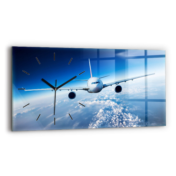 Glass wall clock rectangular Cloud Plane