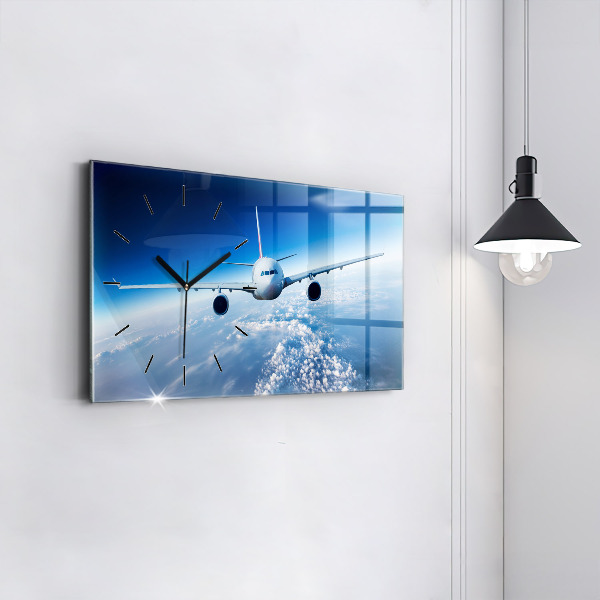 Glass wall clock rectangular Cloud Plane