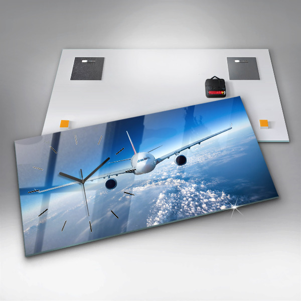 Glass wall clock rectangular Cloud Plane