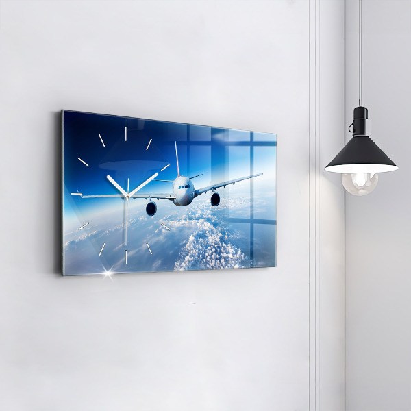 Glass wall clock rectangular Cloud Plane