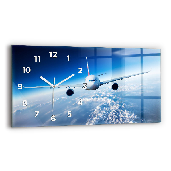 Glass wall clock rectangular Cloud Plane