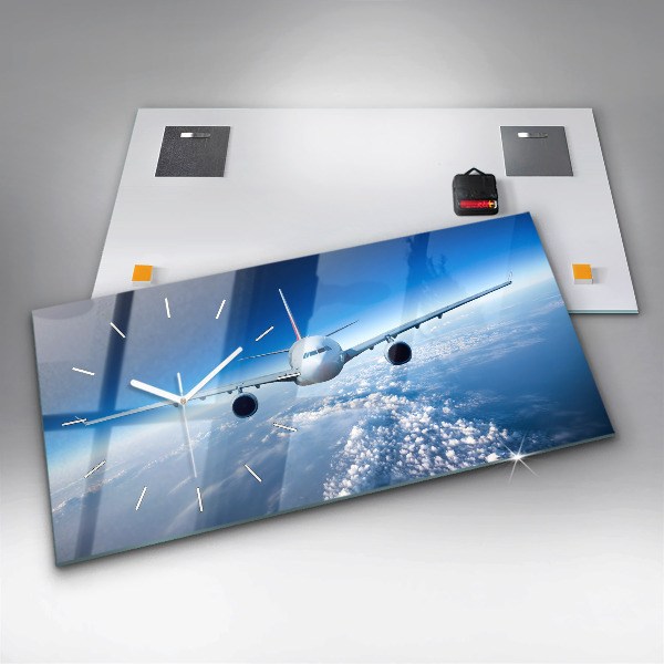 Glass wall clock rectangular Cloud Plane