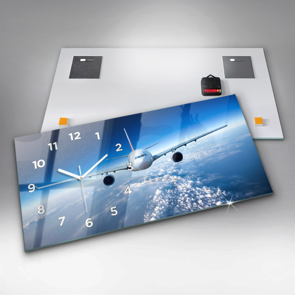 Glass wall clock rectangular Cloud Plane