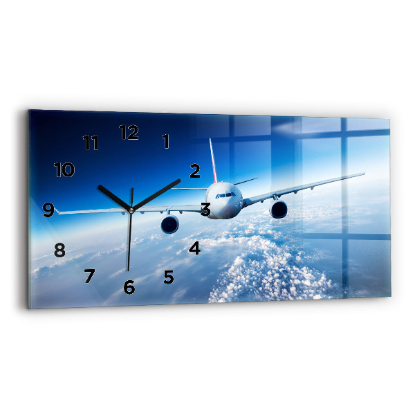 Glass wall clock rectangular Cloud Plane
