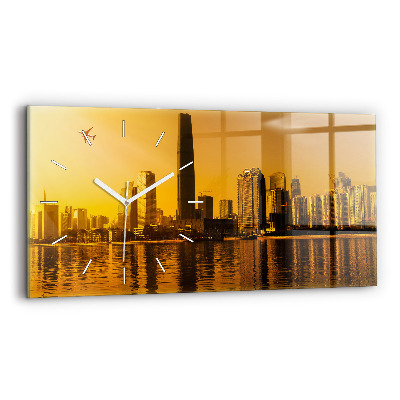 Glass wall clock rectangular Zhujiang River