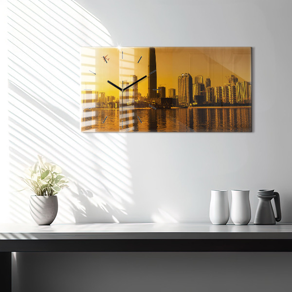 Glass wall clock rectangular Zhujiang River