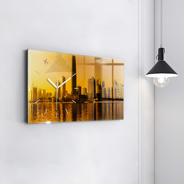 Glass wall clock rectangular Zhujiang River