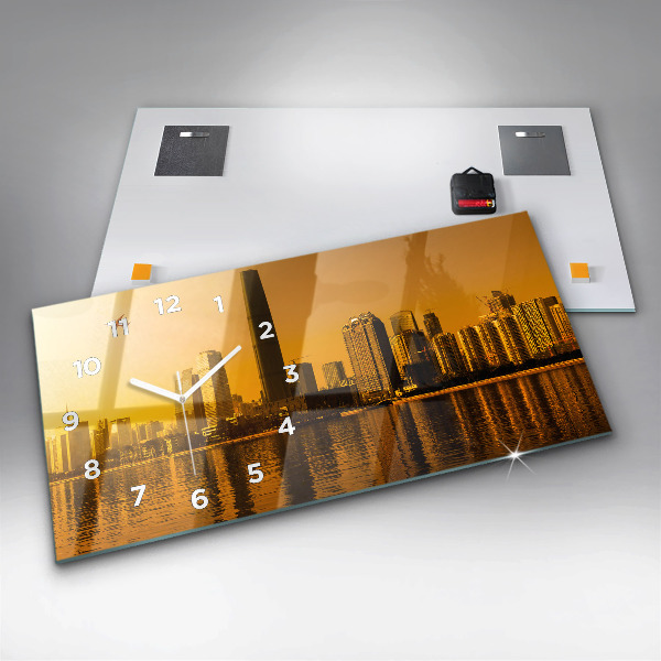 Glass wall clock rectangular Zhujiang River