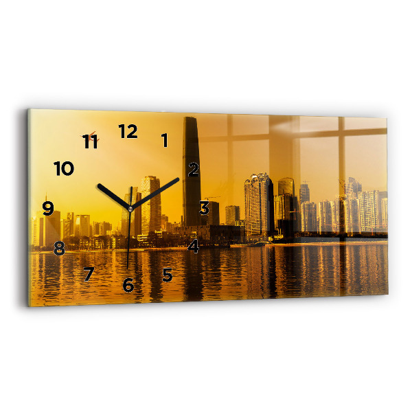 Glass wall clock rectangular Zhujiang River