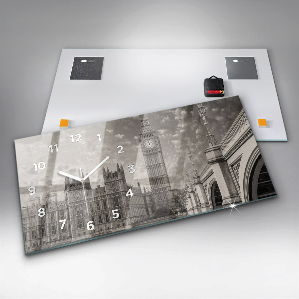 Glass wall clock rectangular London England Big Ben