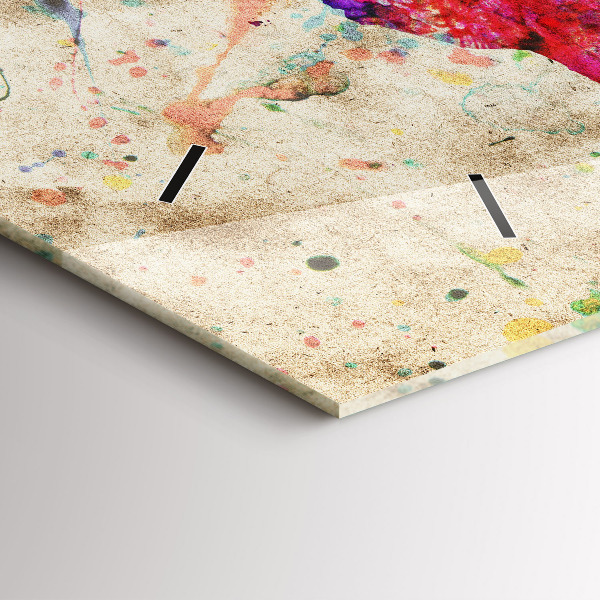 Glass wall clock rectangular Colored world map