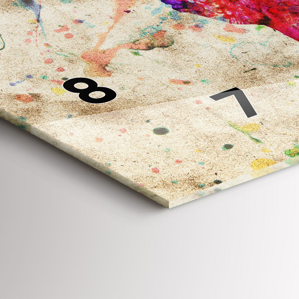 Glass wall clock rectangular Colored world map