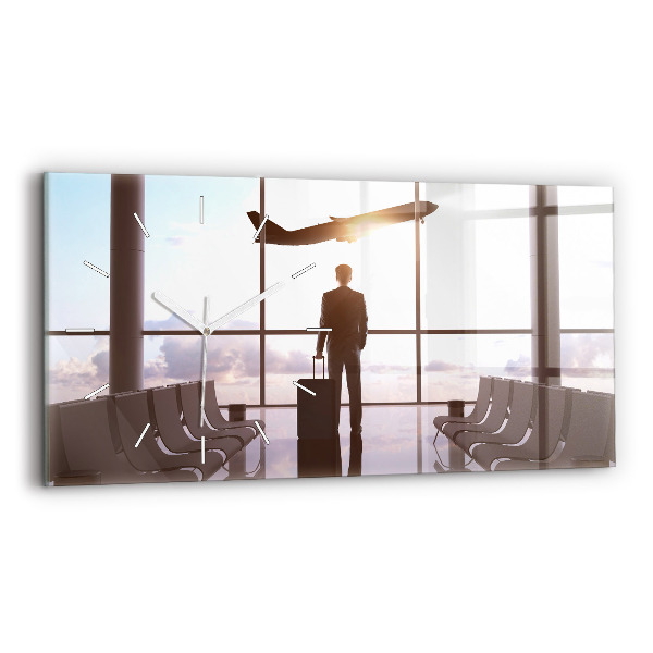 Glass wall clock rectangular Man at the airport