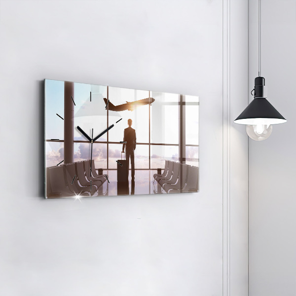 Glass wall clock rectangular Man at the airport