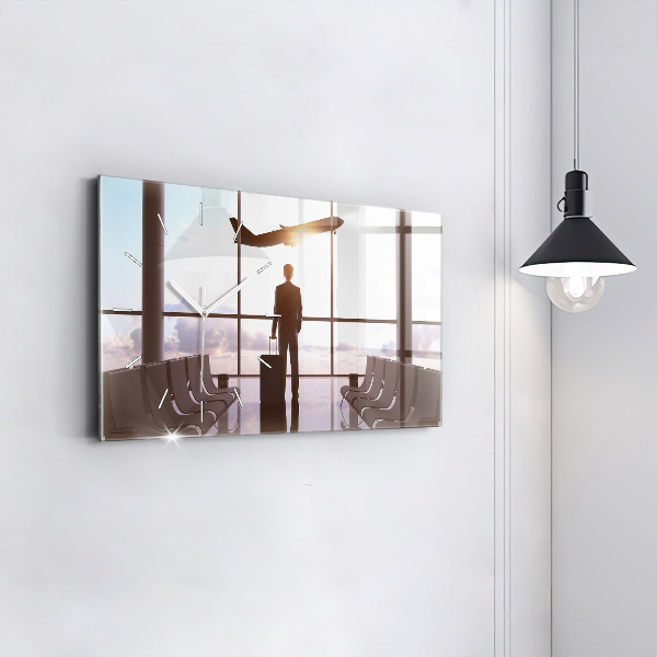 Glass wall clock rectangular Man at the airport