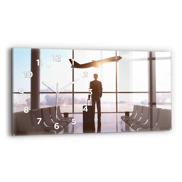 Glass wall clock rectangular Man at the airport