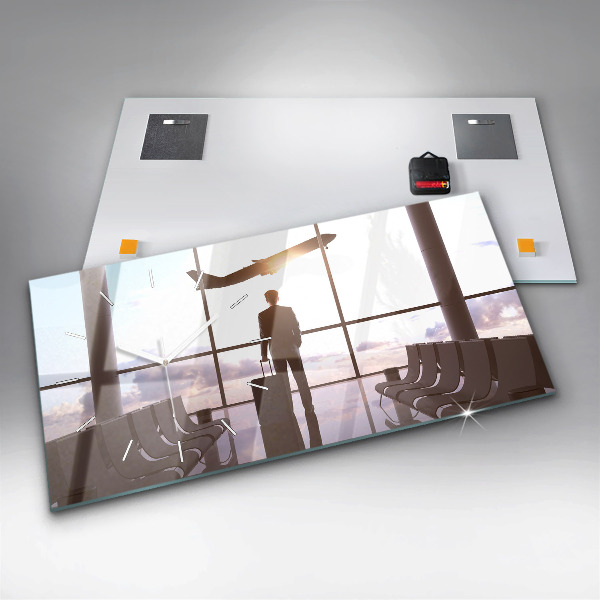 Glass wall clock rectangular Man at the airport