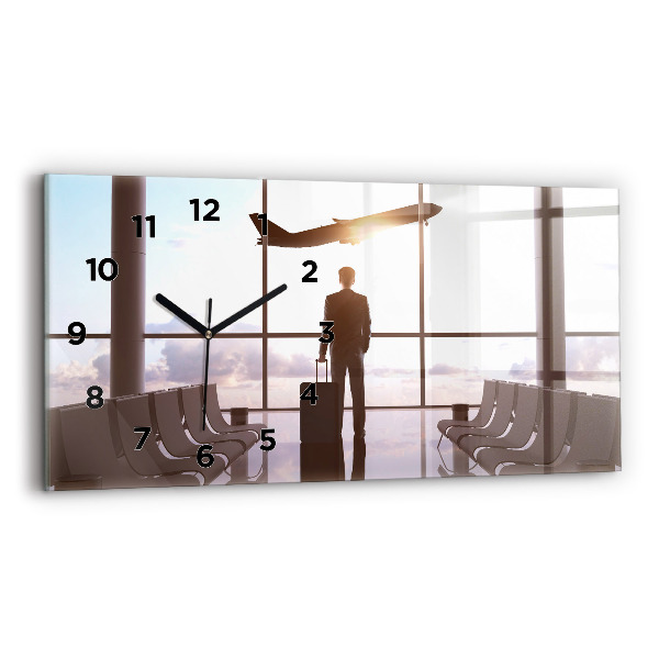 Glass wall clock rectangular Man at the airport