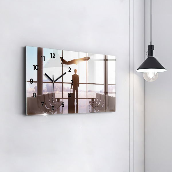 Glass wall clock rectangular Man at the airport