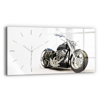Glass wall clock rectangular Black motorcycle