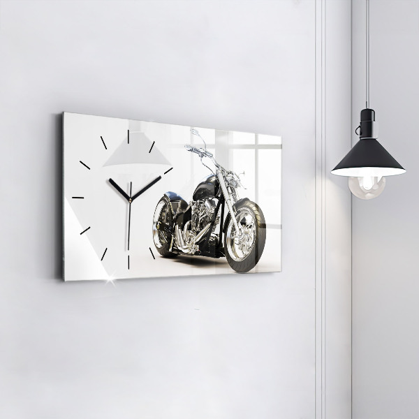 Glass wall clock rectangular Black motorcycle