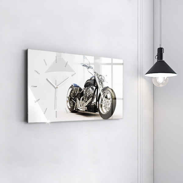 Glass wall clock rectangular Black motorcycle